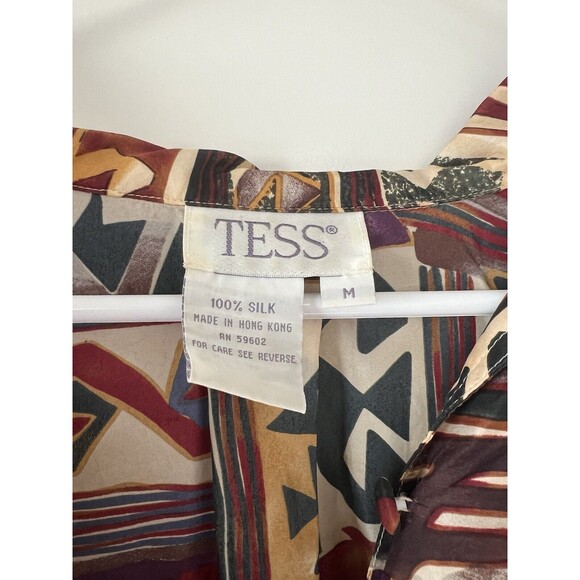 Vintage 90s Tess 100% Silk Button Down Long Sleeve Abstract Colorful Blouse Sz M - Picture 3 of 6